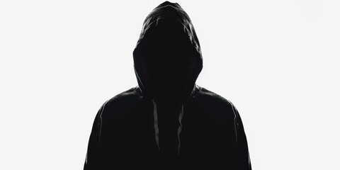 dark silhouette of unrecognizable person isolated on white background