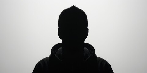 dark silhouette of unrecognizable person isolated on white background