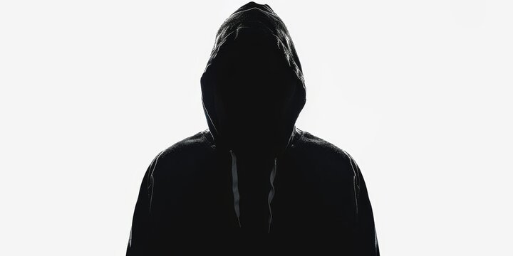 dark silhouette of unrecognizable person isolated on white background