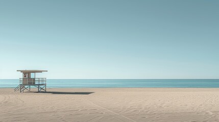 A vacant city beach, with empty lifeguard towers and undisturbed sand