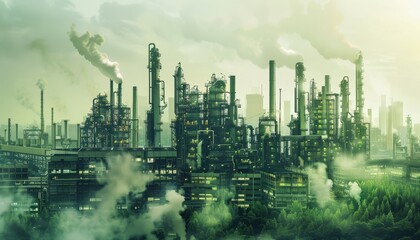 Smog-Filled Sunset Over Industrial Complex