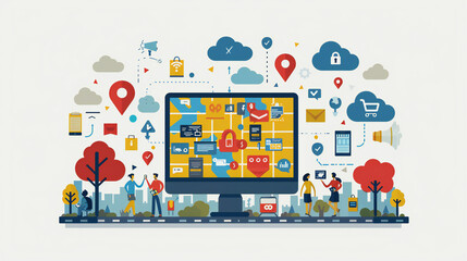 social media concept Local SEO Optimization for Businesses, local SEO optimization for businesses with an image showing marketers optimizing Google My Business listings