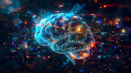 Obraz premium A vibrant and dynamic illustration of a brain with a network of luminous