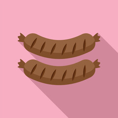 Two grilled sausages are casting a long shadow on a pink background, perfect for a food themed design