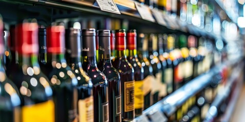 rows products on supermarket shelves.
