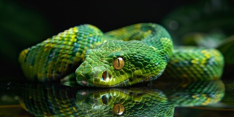 Fototapeta premium symbol of the year 2025: green Wooden Snake
