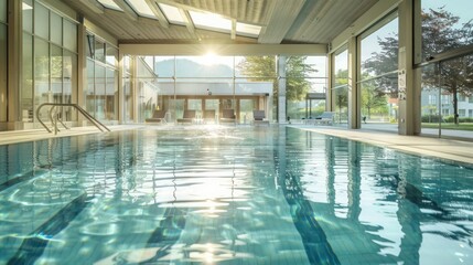 indoor swimming pool with a retractable roof and energy-efficient windows that maintain a perfect climate regardless of the weather outside