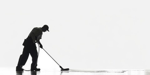 unrecognizable cleaner silhouette on isolated white background .