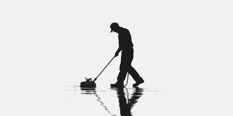 unrecognizable cleaner silhouette on isolated white background .