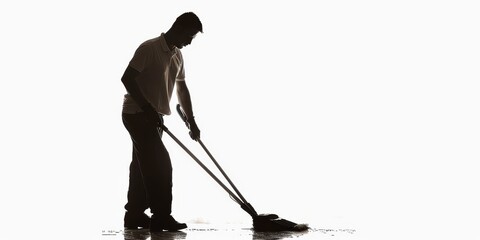 unrecognizable cleaner silhouette on isolated white background .