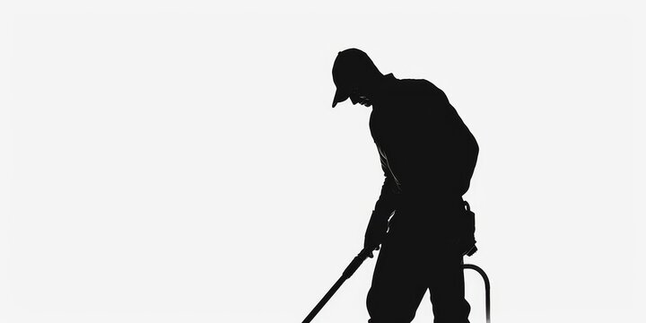 recommend clip art: unrecognizable cleaner silhouette on isolated white background .