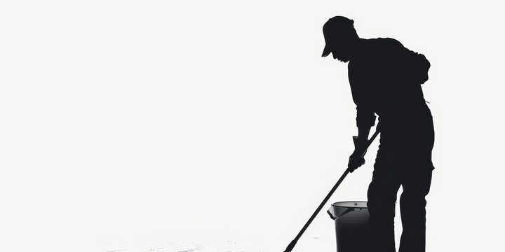 recommend clip art: unrecognizable cleaner silhouette on isolated white background .