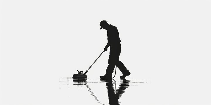 recommend clip art: unrecognizable cleaner silhouette on isolated white background .