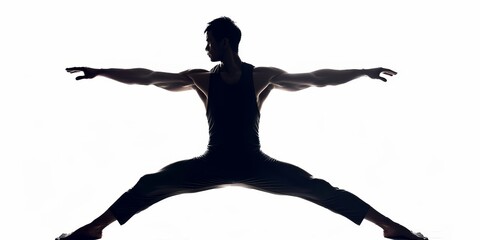 unrecognizable man silhouette doing exercise on isolated white background
