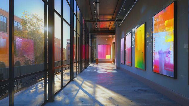 urban art gallery with specially coated energy-efficient windows that prevent UV damage to valuable artworks, while still allowing natural light to enhance the colors and details of each piece