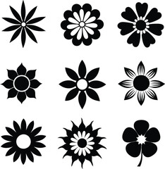 A Set of flower icon Silhouette Design with white Background