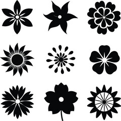 A Set of flower icon Silhouette Design with white Background