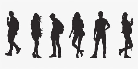 Obraz premium unrecognizable people silhouettes in different poses on isolated white background