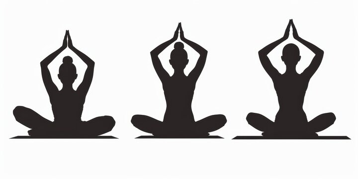 unrecognizable people silhouette doing yoga on isolated white background