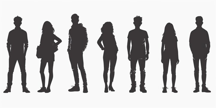 unrecognizable people silhouettes in different poses on isolated white background