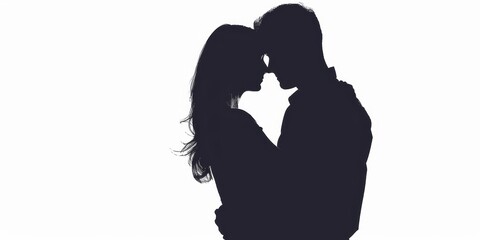 unrecognizable silhouette of a couple hugging each other on isolated white background .