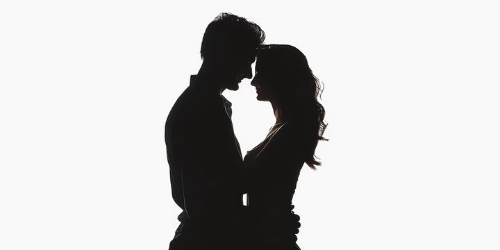 recommend clip art: unrecognizable silhouette of a couple hugging each other on isolated white background .