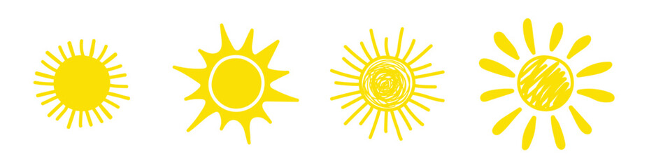 Hand drawn sun icon set. Vector illustration