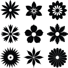 A Set of flower icon Silhouette Design with white Background