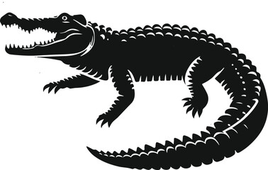 A Crocodile Silhouette Image Vector Style Illustration. Black Image With White Background