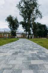 grass, path, road, stone, park, walkway, sidewalk, brick, pavement, pathway, landscape, nature, concrete, texture, paving, summer, street, tree, tobolsk