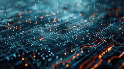 Visualize abstract futuristic digital interface with virtual data elements and HUD, all in a blue cyber theme AIG62