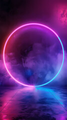 Obraz premium Abstract neon background with a glowing circular frame in the middle