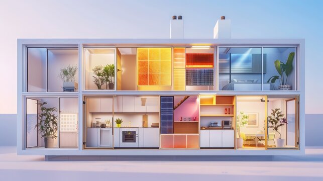 conceptual image of a house with a window showing different thermal zones, highlighting the energy-saving technology in action