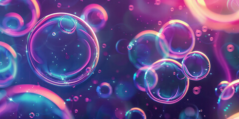 Abstract background with colorful bubbles with neon light effects
