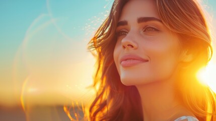 Young Woman Admiring an Orange Sunset