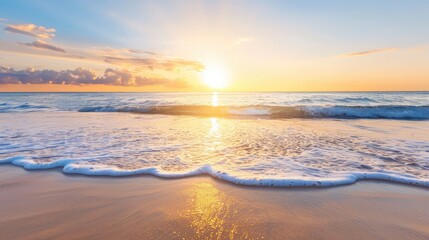 Fototapeta premium Serene Sunrise Over a Vibrant Beach Landscape