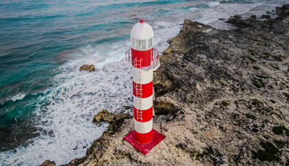 Aerial view of a light house in Cancun