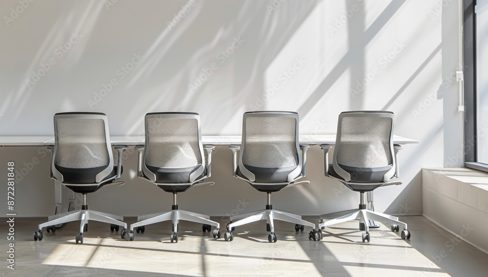 Wall mural Four Modern Office Chairs Facing a White Table