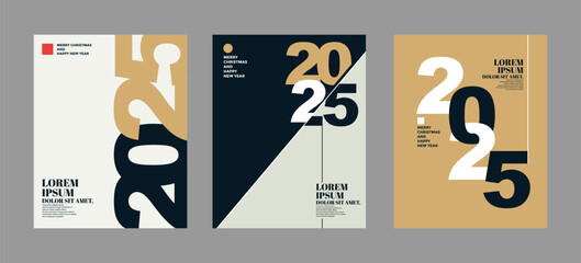 2025 Colorful set of Happy New Year posters. Abstract design with typography style. Vector logo 2025 for celebration and season decoration, backgrounds for branding, banner, cover, poster and more.
