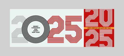 2025 Colorful set of Happy New Year posters. Abstract design with typography style. Vector logo 2025 for celebration and season decoration, backgrounds for branding, banner, cover, poster and more.