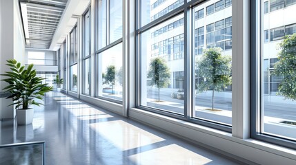 Obraz premium detailed view of an energy-efficient window installation in a modern office building, emphasizing the sleek design and thermal insulation properties