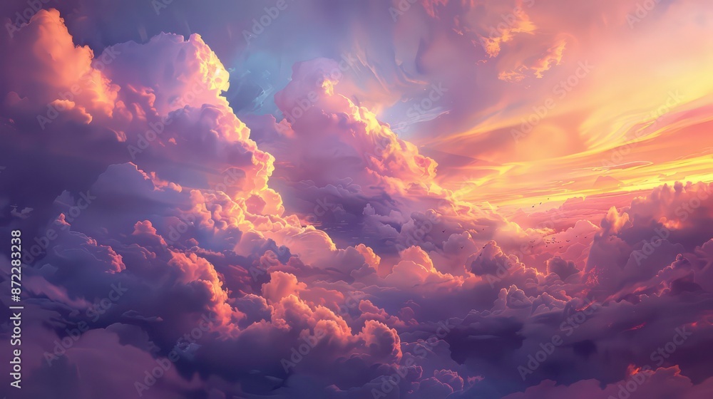 Poster stunning image of a dramatic cloudscape illuminated by a soft, ethereal light. generative ai