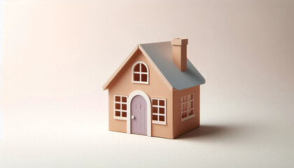 Pastel Paper Cardboard Toy House, 3D Illustration