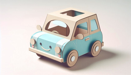 Pastel Paper Cardboard Toy Car, Lightweight 3D Illustration