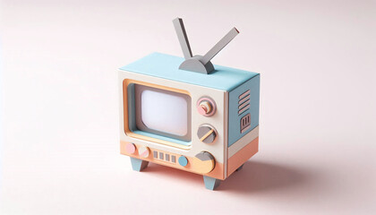 Obraz premium Vintage Cardboard Television Toy in Pastel Colors - 3D Illustration