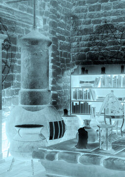 boiler on alchemy lab background close up view