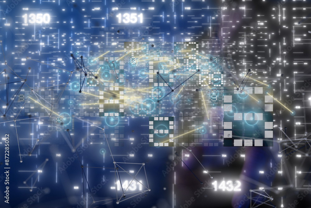 Poster neural network 3d illustration. big data and cybersecurity