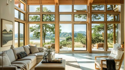 Obraz premium luxury home with energy-efficient windows that automatically adjust their tint based on the angle of sunlight, maximizing light while reducing heat gain