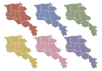 Mapa de Armenia de color rojo, azul, verde, amarillo, rosa y morado
