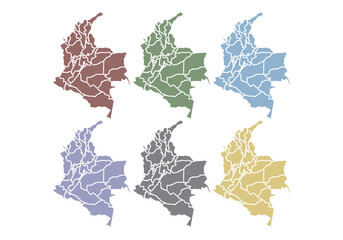 Mapa de Colombia de color rojo, verde, azul, morado, gris y amarillo © Gabrieuskal